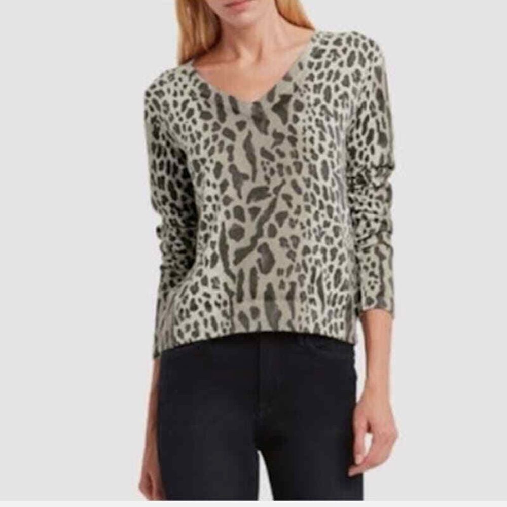 ATM Anthony Thomas Melillo Mixed Leopard Print V-Neck Sweater Size S